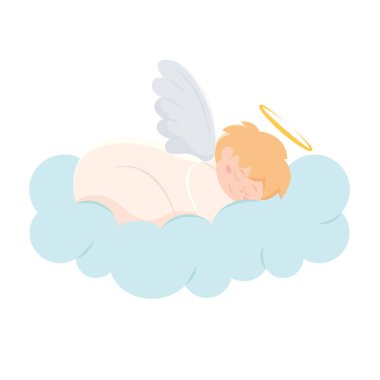 Bulutların arasında uçan sevimli melek Vektör çizimi