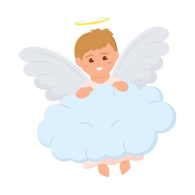 Bulutların arasında uçan sevimli melek Vektör çizimi