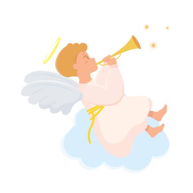 Bulutların arasında uçan sevimli melek Vektör çizimi