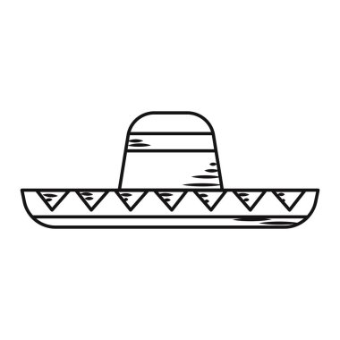 Siyah beyaz elle çizilmiş sombrero çizimi geleneksel Meksika kültürünü temsil ediyor.