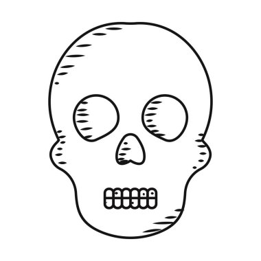 Elle çizilmiş kafatası simgesi siyah beyaz, Meksika Ölüler Günü 'nü simgeliyor.