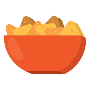 Flat nachos simgesi bir kasede, popüler bir Meksika abur cuburunu temsil ediyor, yemek temaları için ideal