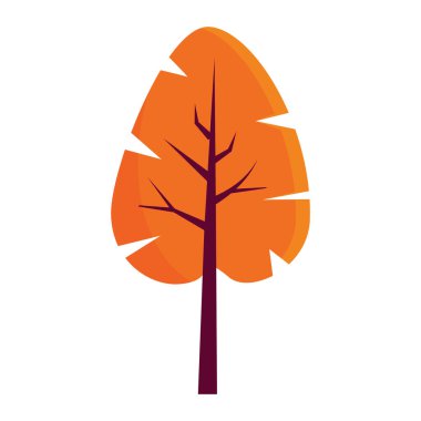 Sonbahar yaprakları düz, minimalist bir tarzda ve sıcak tonda olan ağaç, Vektör illüstrasyonu