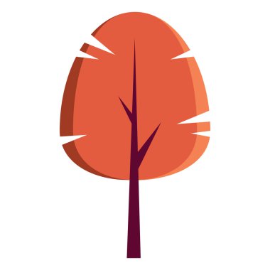 Sonbahar yaprakları düz, minimalist bir tarzda ve sıcak tonda olan ağaç, Vektör illüstrasyonu