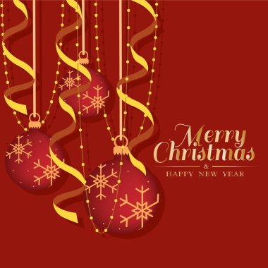 Mücevherler ve altın kurdeleler içeren Noel tebrik kartı, Vektör illüstrasyon