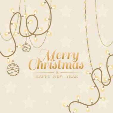 Yılbaşı kartı, ışık ve yıldızlı, Vektör illüstrasyonu