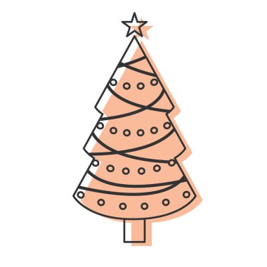 Dizgi ışıkları ve yıldızlı minimalist Noel ağacı basit bir dizaynla, Vektör illüstrasyonu