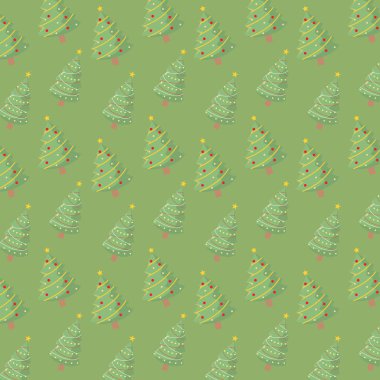 Süslü Noel ağaçlarının tekrarlanan deseni, tatil tasarımları için mükemmel, Vektör illüstrasyonu