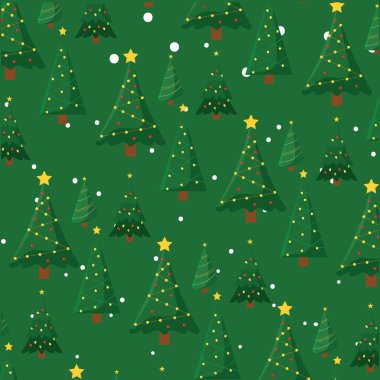 Süslü Noel ağaçlarının tekrarlanan deseni, tatil tasarımları için mükemmel, Vektör illüstrasyonu
