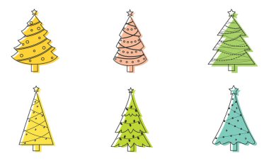 Dizgi ışıklarıyla minimalist Noel ağaçları ve bir simge vektör illüstrasyonunda yıldız.