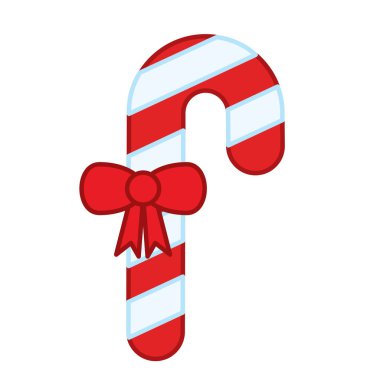 Noel süslemesi için kırmızı kurdeleyle bağlanmış çizgili şeker kamışı. Vektör illüstrasyonu.