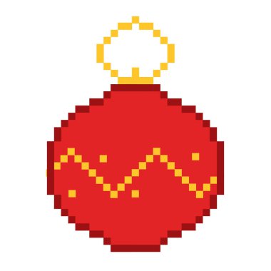 Renkli süslemeler için sarı zigzag desenli kırmızı Noel süsü. Vektör çizimi.