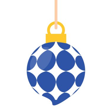 Beyaz kar taneleri ve parlak bir bitiş vektörü illüstrasyonunun yer aldığı dekoratif mavi Noel süsü