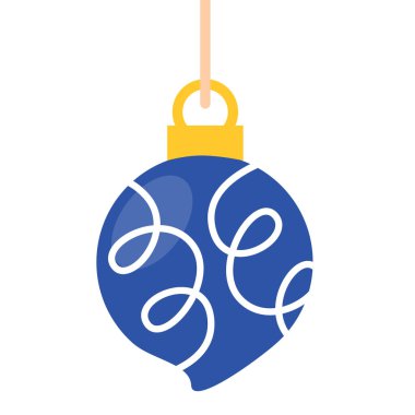 Beyaz kar taneleri ve parlak bir bitiş vektörü illüstrasyonunun yer aldığı dekoratif mavi Noel süsü