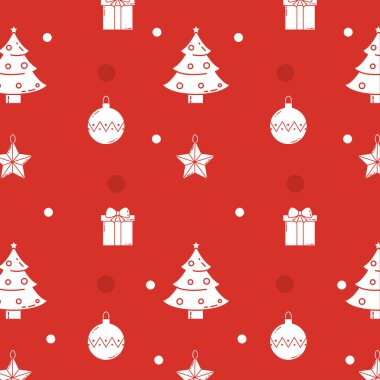 Noel ağaçları, süsler ve hediyeler mevsimsel tasarım Vektör illüstrasyonu için mükemmel.