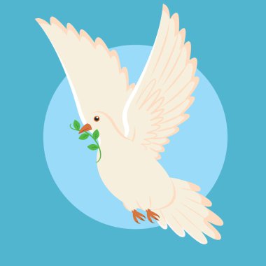 Kanatları açık zarif güvercin zeytin dalı uzatıyor.