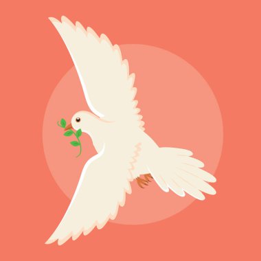 Kanatları açık zarif güvercin zeytin dalı uzatıyor.