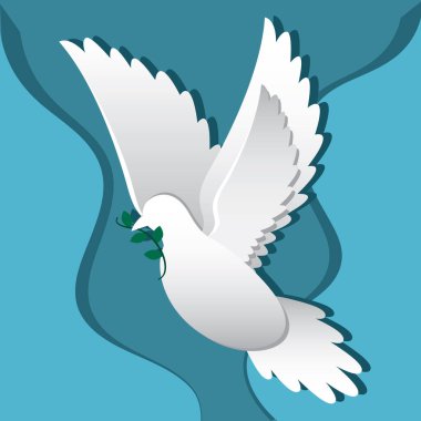 Yeşil arka planda zeytin dalı taşıyan barışçıl beyaz güvercin Umut Vektörü illüstrasyonunu temsil ediyor