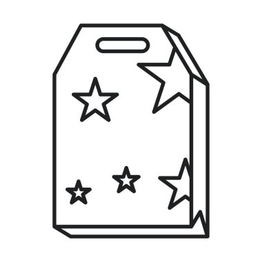 Minimalist hediye çantası tasarımı. Yıldız dekorasyonları, festival için tasarım. Vektör illüstrasyonu.