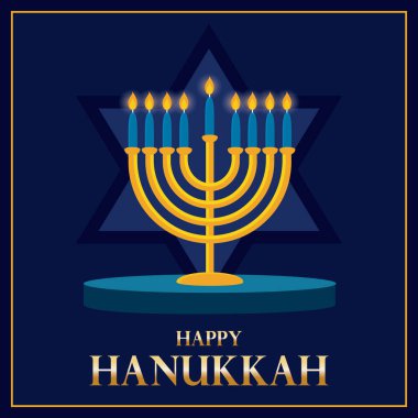 Mum yakan bir menorah ve Hanuka Vektörü illüstrasyonu için bir Davut Yıldızı tasviri