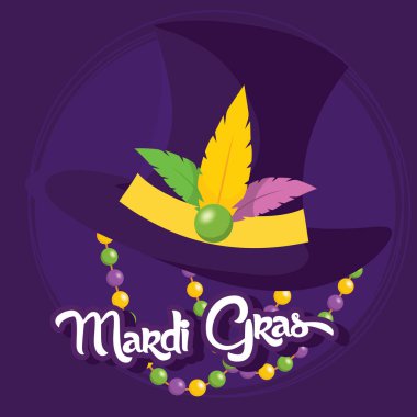Renkli tüylü Mor Mardi Gras şapkası Vektör çizimi