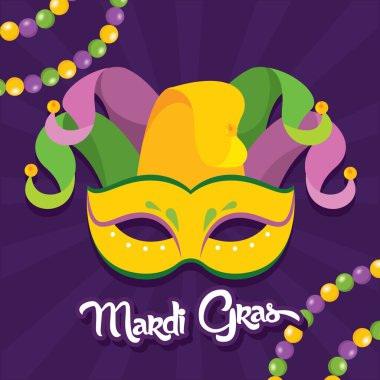 Renkli tüylü Mardi Gras soytarı şapkası Vektör çizimi