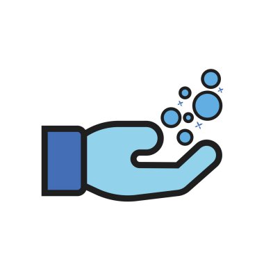 Kabarcıklarla izole edilmiş mavi sihirbaz eli sihirli ikon çizimi