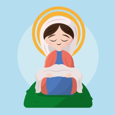 İzole edilmiş kırmızı bakire Meryem karakteri çizimi