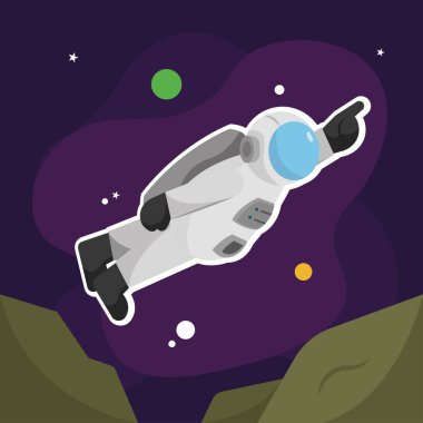 Uzay çiziminde yüzen sevimli astronot karakteri