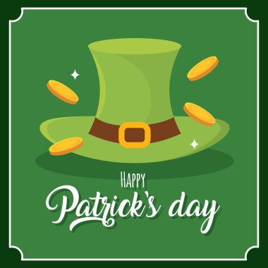 Leprikon şapka ve yüzen altın sikkeler. Vektör illüstrasyonu