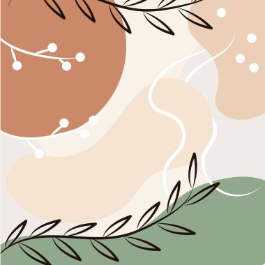 Kıvrımlı yeşillikler ve yumuşak renkte yumuşak şekiller. Vektör İllüstrasyonu