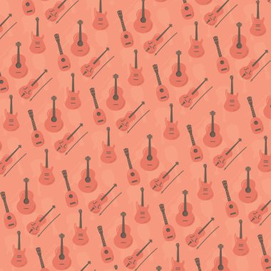 Akustik elektrik ve klasik gitarların renksiz desenleri. Vektör illüstrasyonu