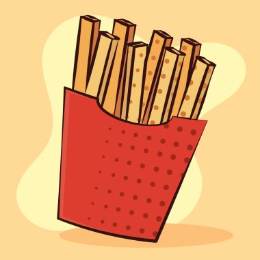 Kırmızı pakette patates kızartması. Vektör illüstrasyonu