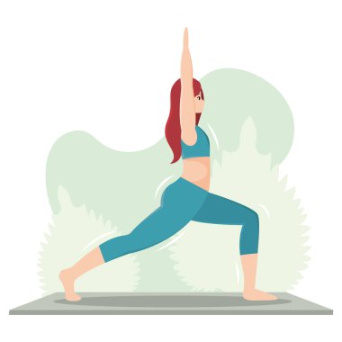 Yoga pozisyonu, iki kolun havada ve arka bacağın açık. Vektör illüstrasyonu