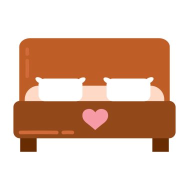 Romantik çift yatağı. Vektör illüstrasyonu
