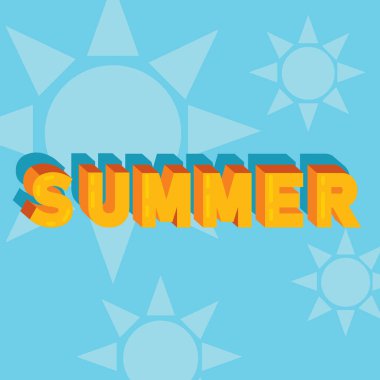 Güneş simgeleriyle yazlık kelime. Vektör illüstrasyonu