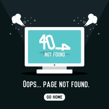 Hata buharlı beyaz monitör ve 404 numaralı bozuk numara. Vektör illüstrasyonu