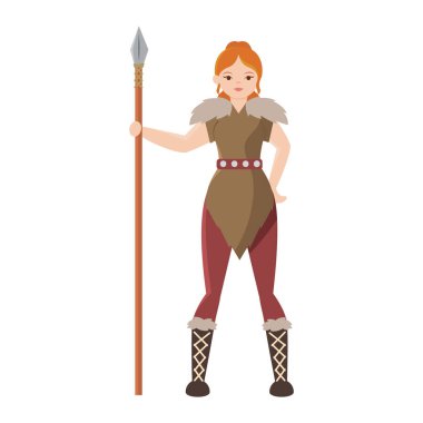 Mızrak tutan Viking kadın. Vektör illüstrasyonu