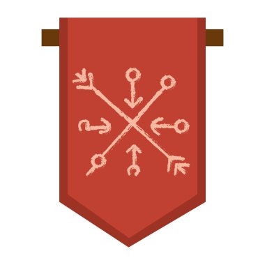 Antik sembollü kırmızı bayrak. Vektör illüstrasyonu