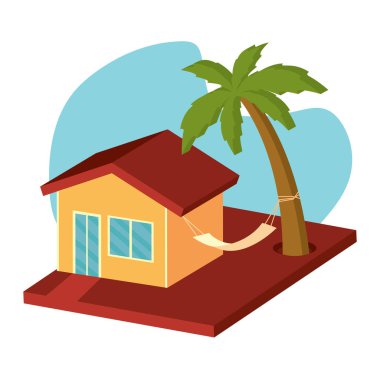 Çitlerle ve ağaçlarla dolu sıcak bir ev. Vektör illüstrasyonu