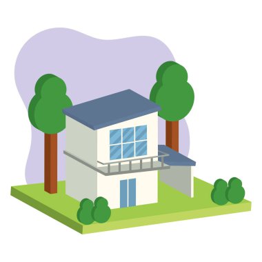 Yeşil bahçeli modern bir ev. Vektör illüstrasyonu