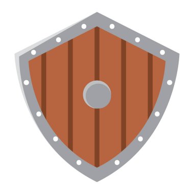 Antik ahşap kalkan sembolü. Vektör illüstrasyonu