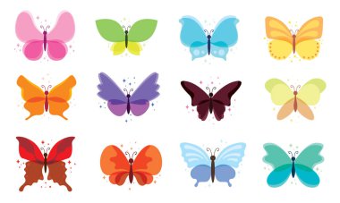Renkli kelebek ikonları. Vektör illüstrasyonu