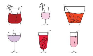 Renkli kokteyl ikonları. Vektör illüstrasyonu