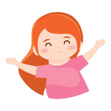 Pembe tişörtlü gülen kız. Vektör illüstrasyonu