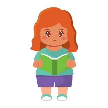 Mutlu kız kitap okuyor. Vektör illüstrasyonu