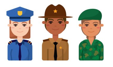 Çizgi film meslekleri ayarlandı. Vektör illüstrasyonu