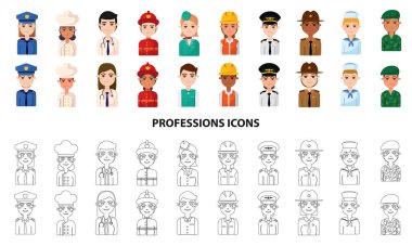 Çizgi film meslekleri ayarlandı. Vektör illüstrasyonu