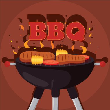Barbekü ızgarası yemek pişirir. Vektör illüstrasyonu