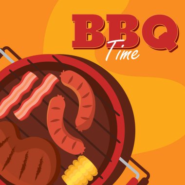 Izgara et ve sosis. Vektör illüstrasyonu